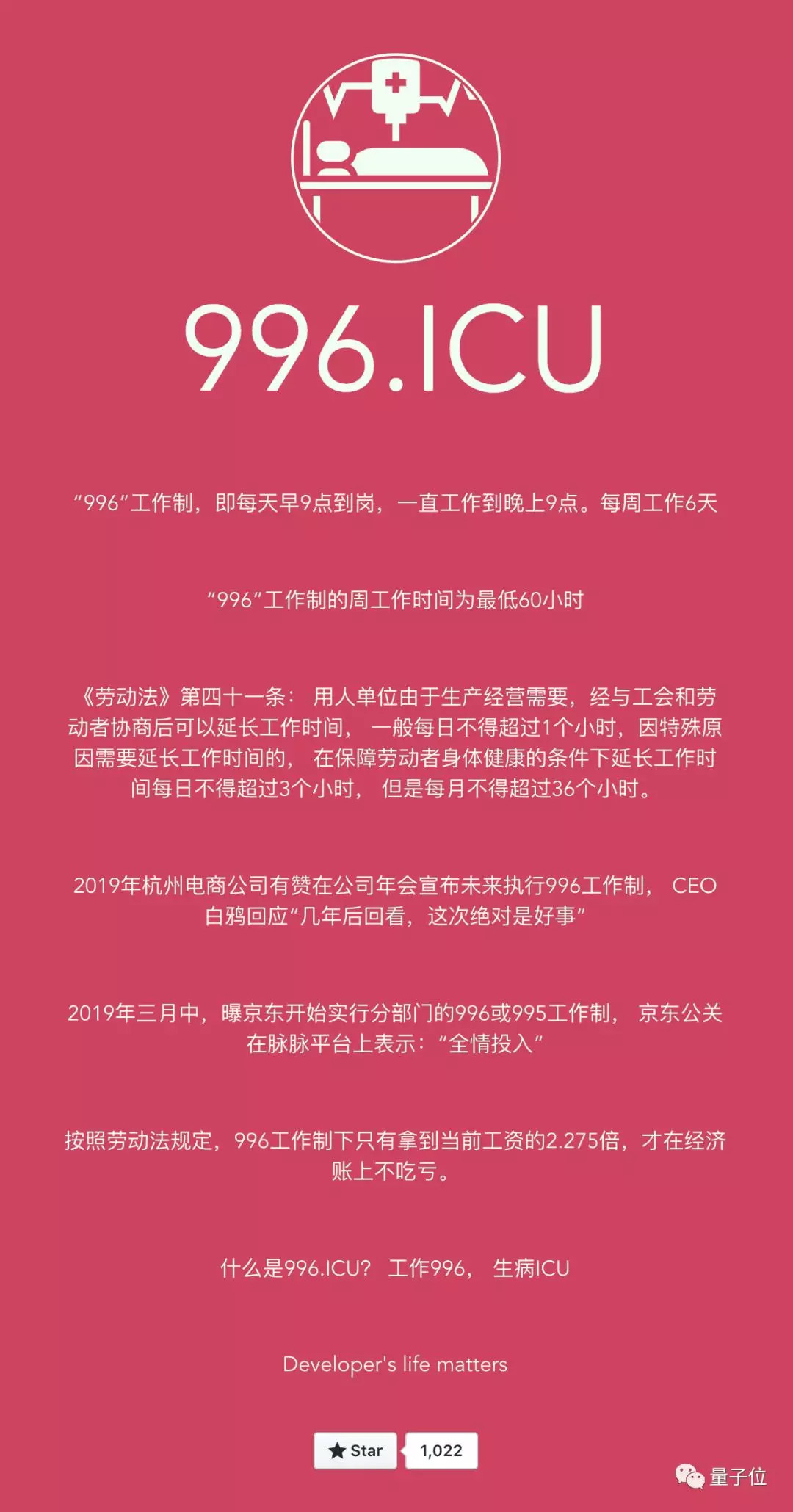 没有X生活，生病ICU：程序员难忍996，发起抗议网站，GitHub一小时破千星